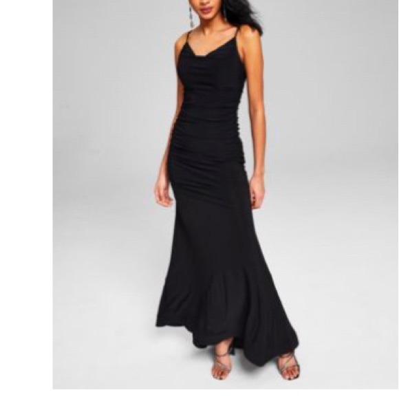B Darlin Black Ruched Mermaid Gown